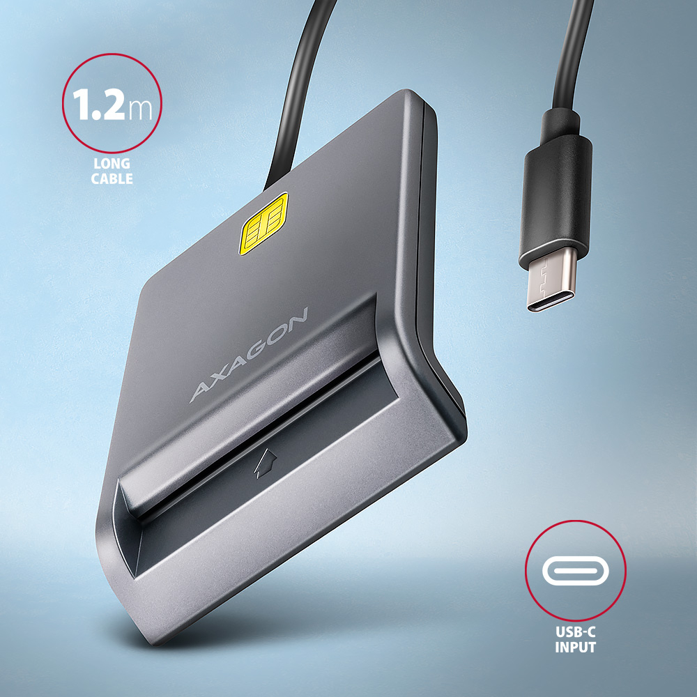 AXAGON CRE-SM3TC – USB-C konektor a délka kabelu 1,2 metru