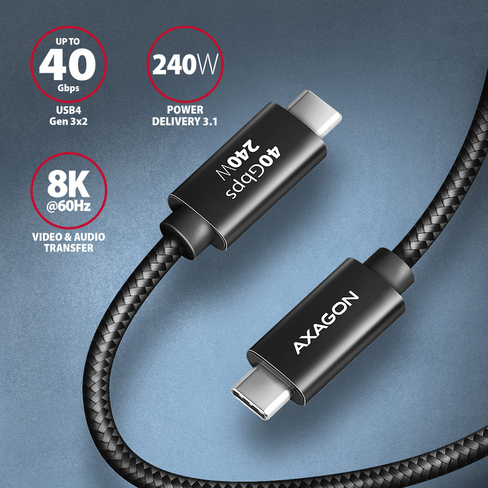 AXAGON BUCM4X-CM05AB – kabel USB4 s rychlostí 40 Gbps a nabíjením 240 W