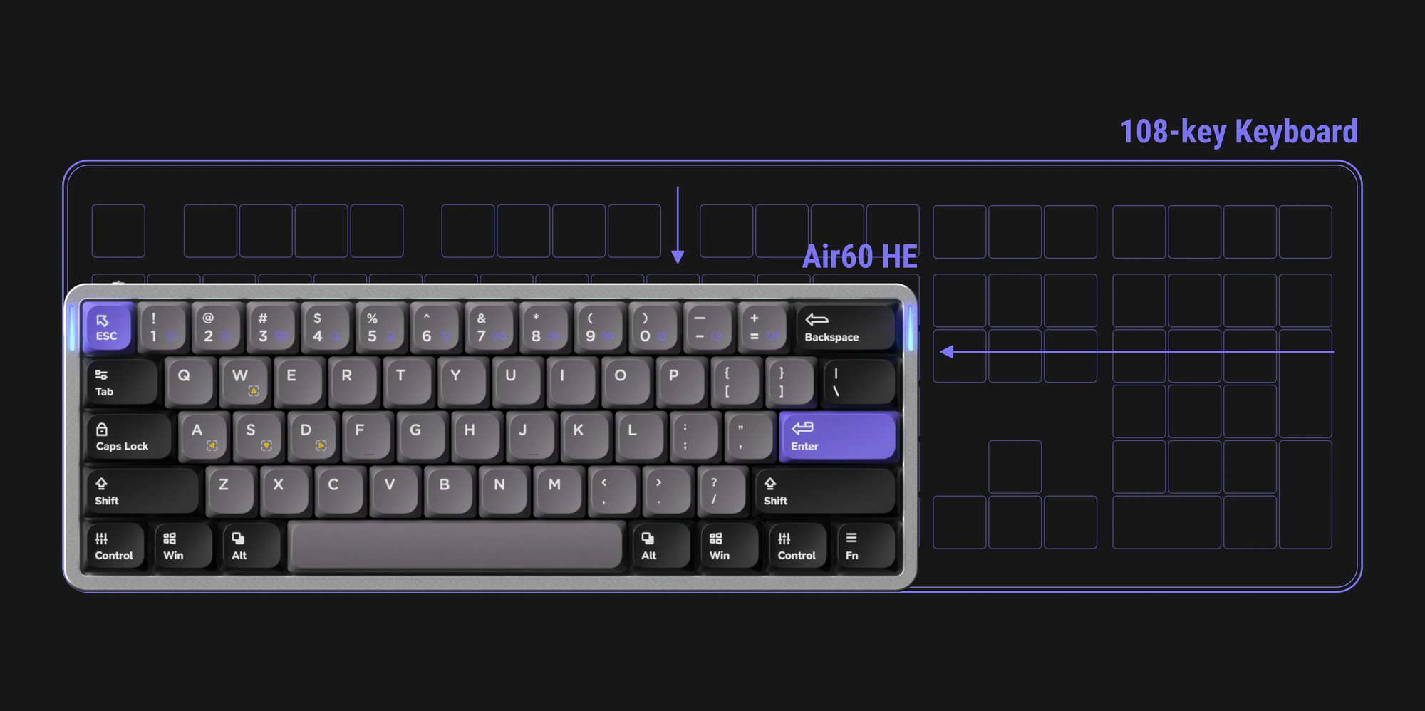 NuPhy Air60 HE Gateron Jade Pro (US) herní klávesnice stříbrná