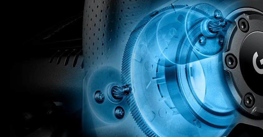 Detail převodů uvnitř volantu Logitech G29