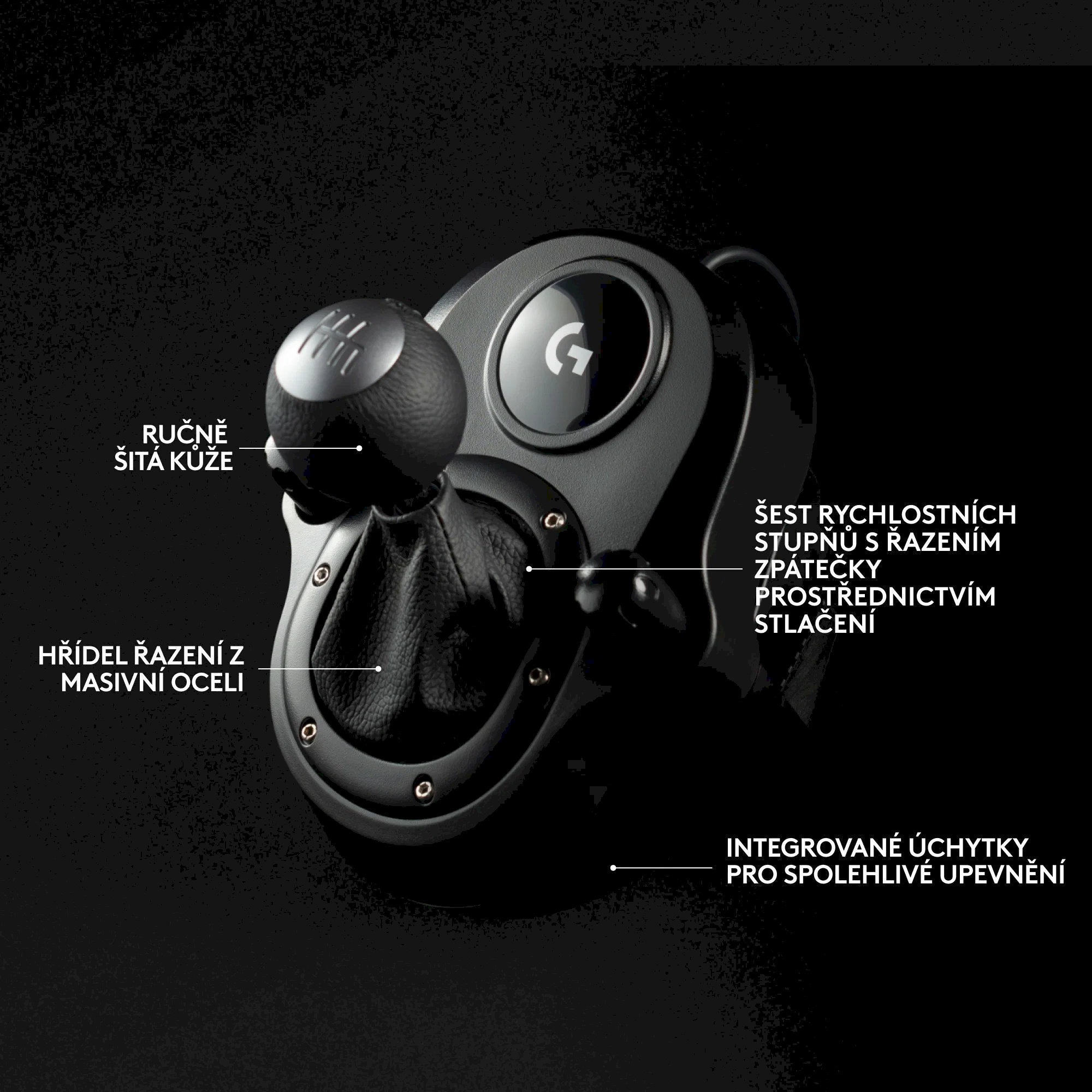 Řadicí páka Logitech Driving Force Shifter s popisem funkcí