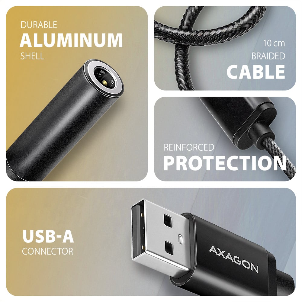 AXAGON ADA-HA – hliníkové tělo a opletený USB-A kabel