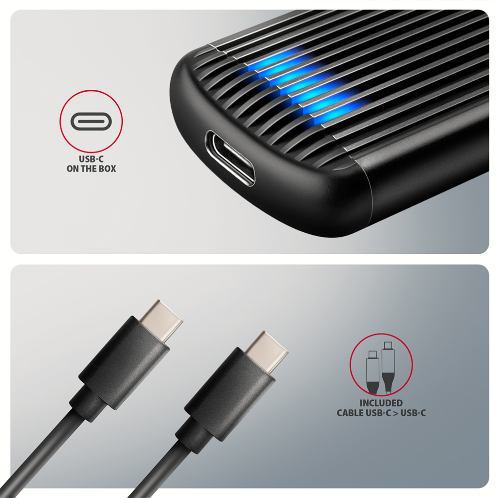Obsah balení AXAGON EEM2-SC – přiložený USB-C kabel