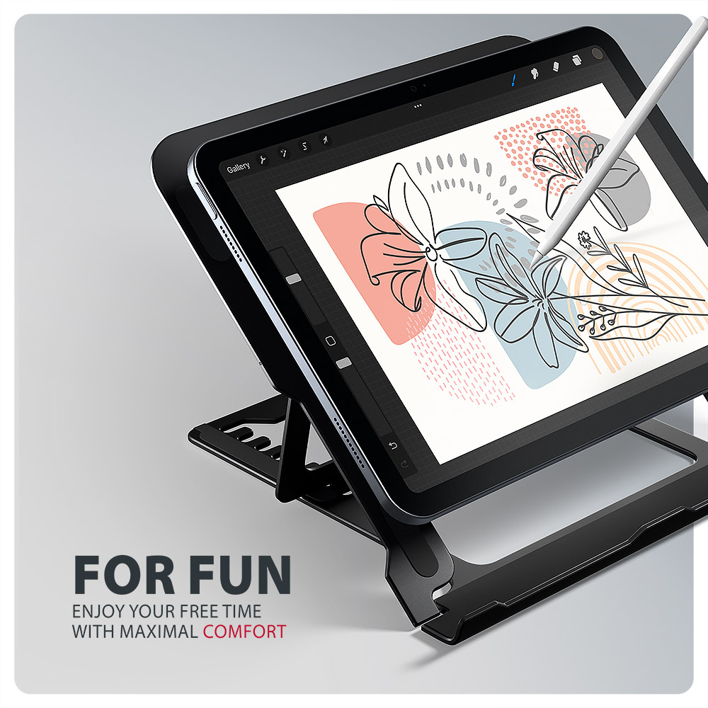 AXAGON STND-LAB – tablet s dotykovým perem opřený o stojan