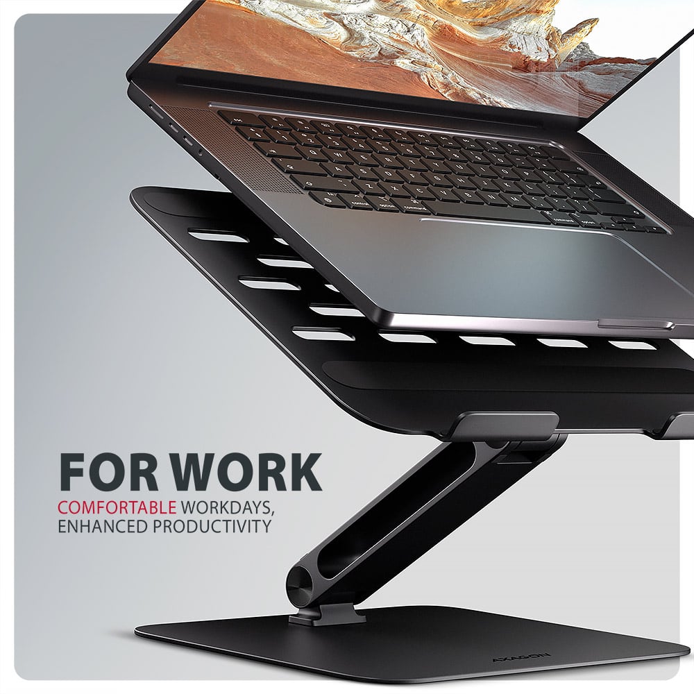 AXAGON STND-LQB – hliníkový stojan s notebookem zvednutým do ergonomické výšky