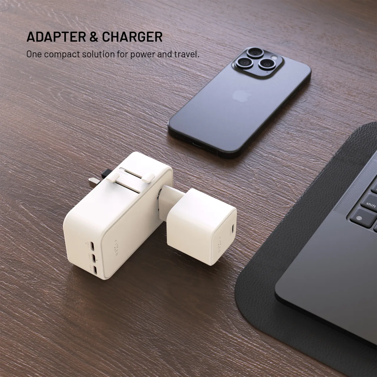 FIXED Voyager Slim 45W cestovní GaN adaptér (PD) pro EU, UK a USA/AUS, bílý