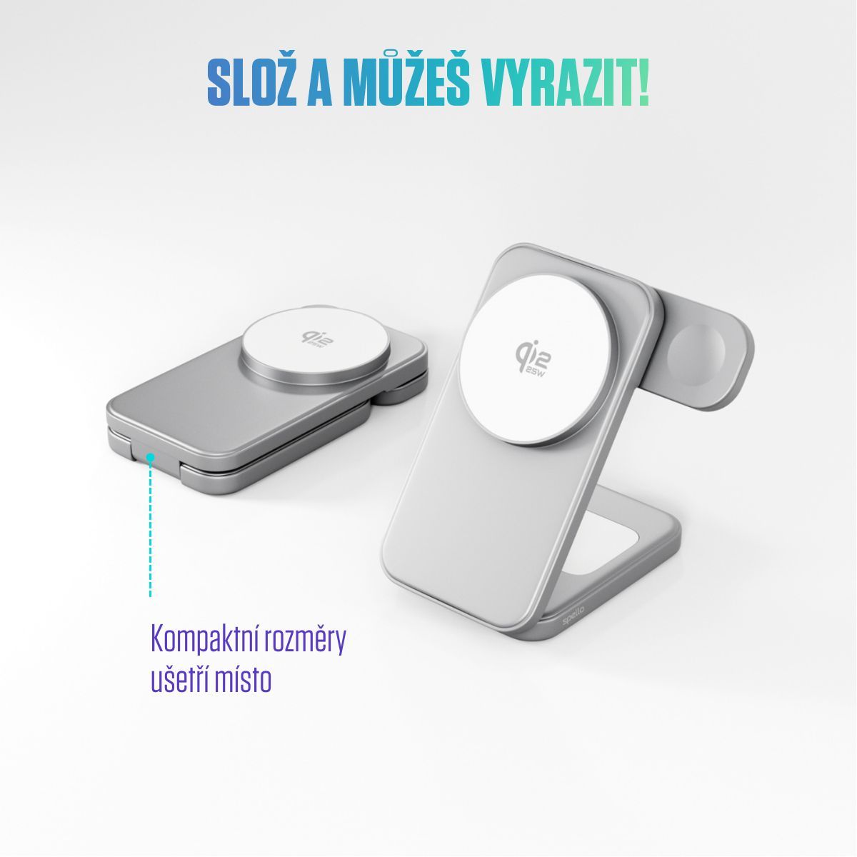 Spello ForceBase Qi2 25W 3in1 Fold MagSafe nabíjací stojan strieborný