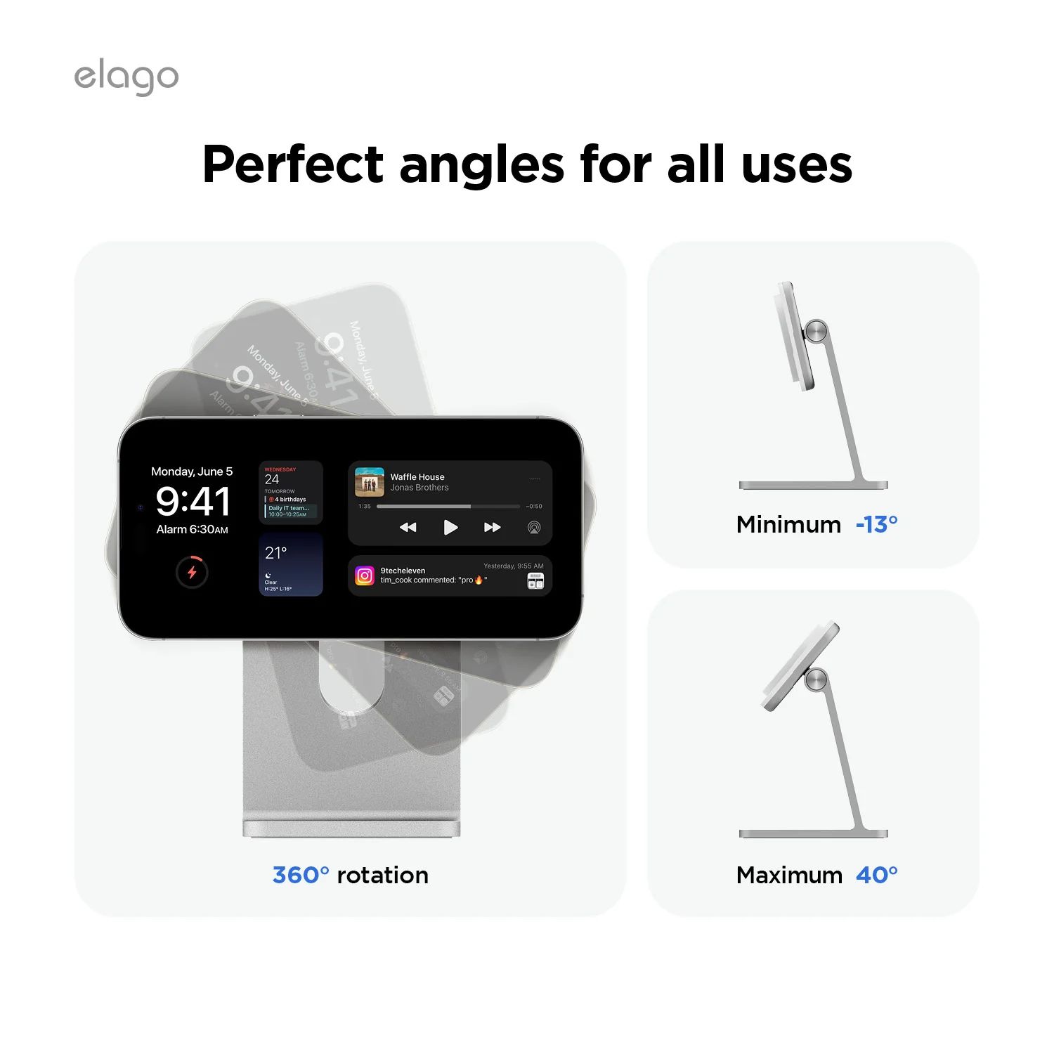 ELAGO Wireless Charging Aluminium Stand Qi2/MagSafe nabíjací stojanček 15W biely