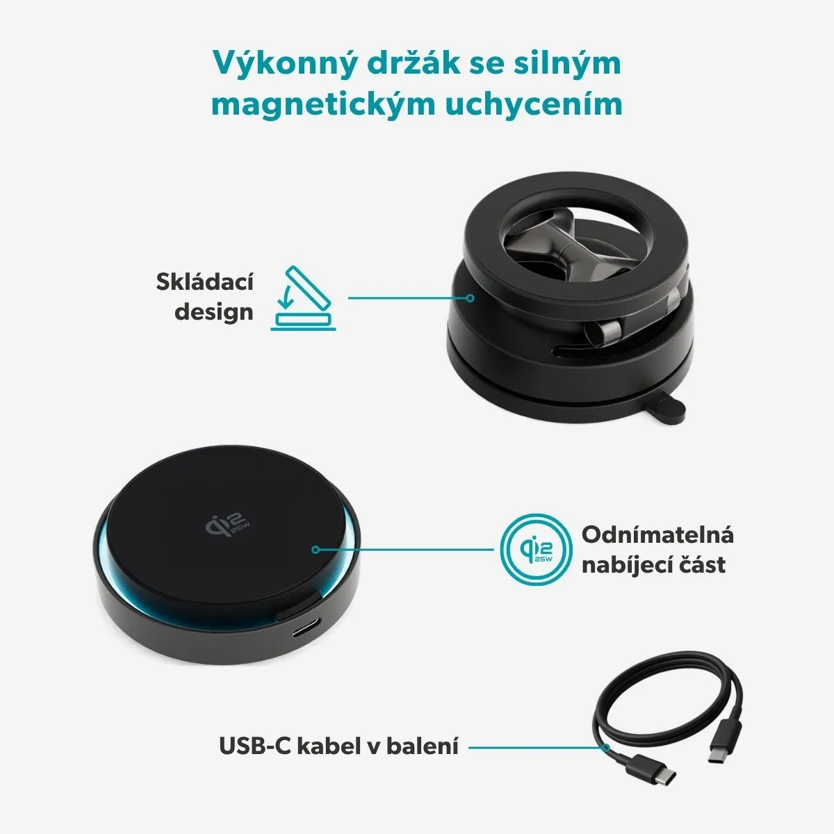 Epico UltraDrive Qi2 25W Cooling Mag+ ED75 MagSafe držák do auta s nabíjením černý