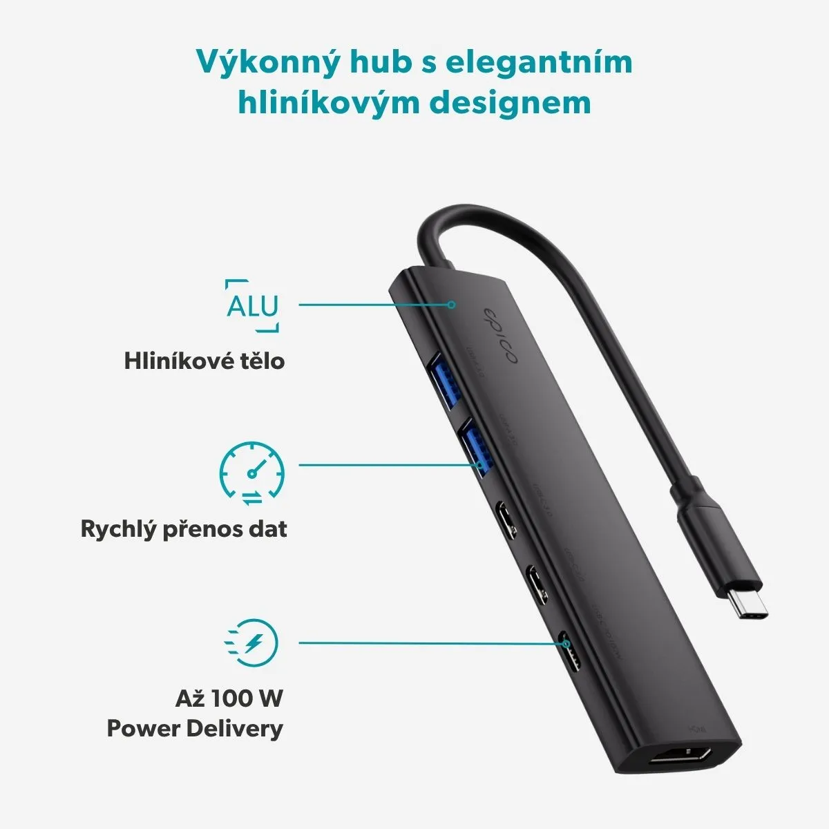 Epico UltraHub 6in1 Slim Alu USB-C Hub EH20 hvězdně bílý