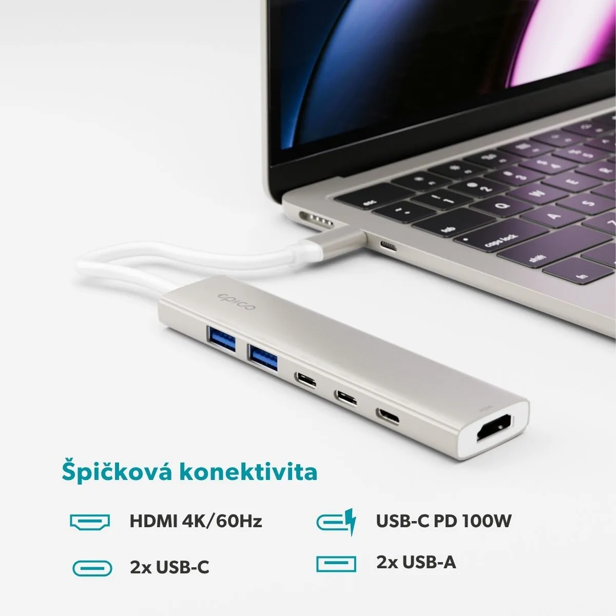 Epico UltraHub 6in1 Slim Alu USB-C Hub EH20 hvězdně bílý