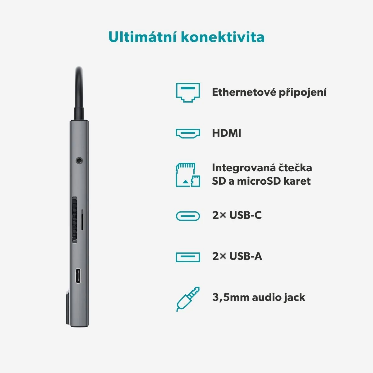 Epico UltraHub 9in1 Slim Alu USB-C Hub EH30 s Ethertnetem vesmírně černý