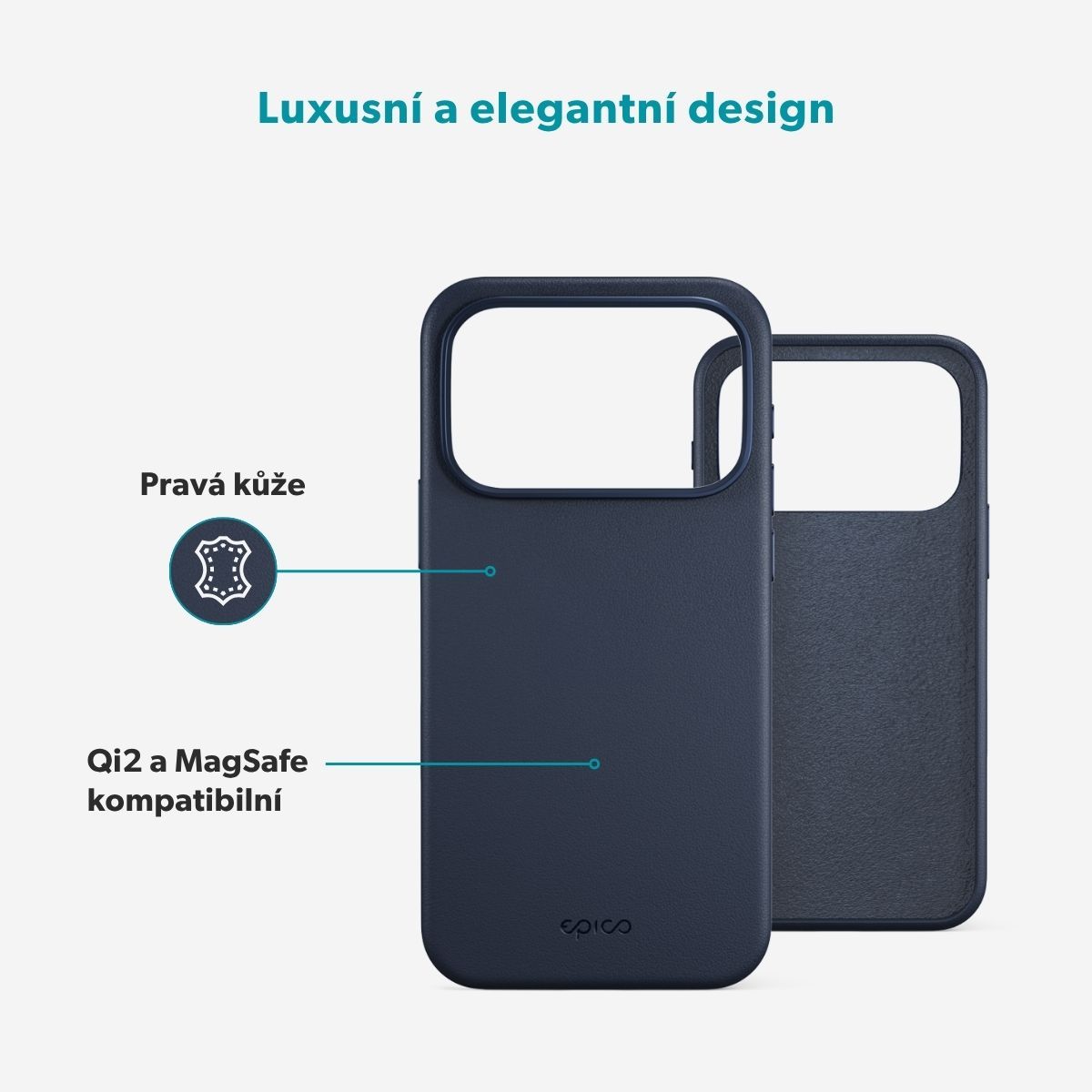 Epico Leather Pro Mag+ MagSafe/Qi2 kožený kryt iPhone 17 Pro/18 Pro modrý