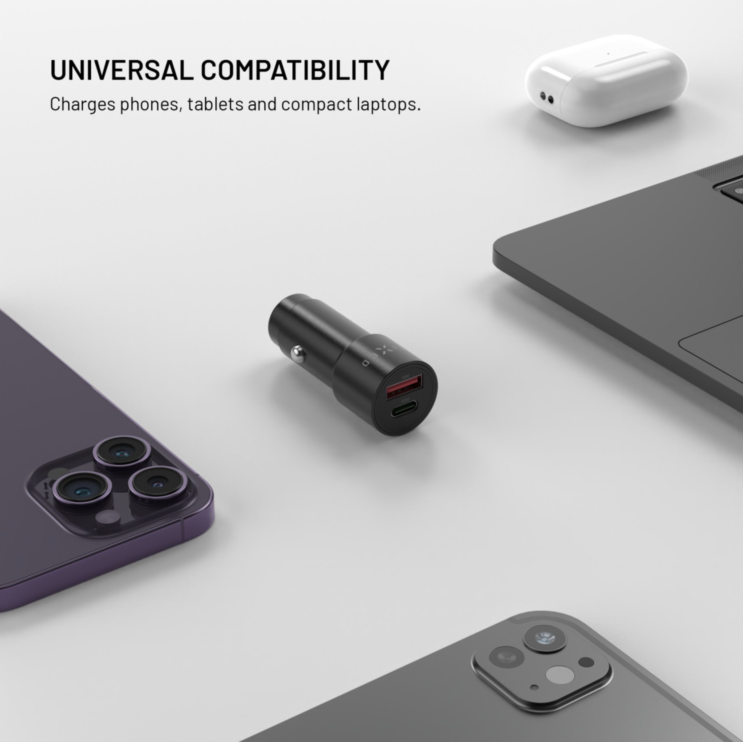 FIXED (63W) autonabíječka s USB-C/USB-A, PD 3.0, černá