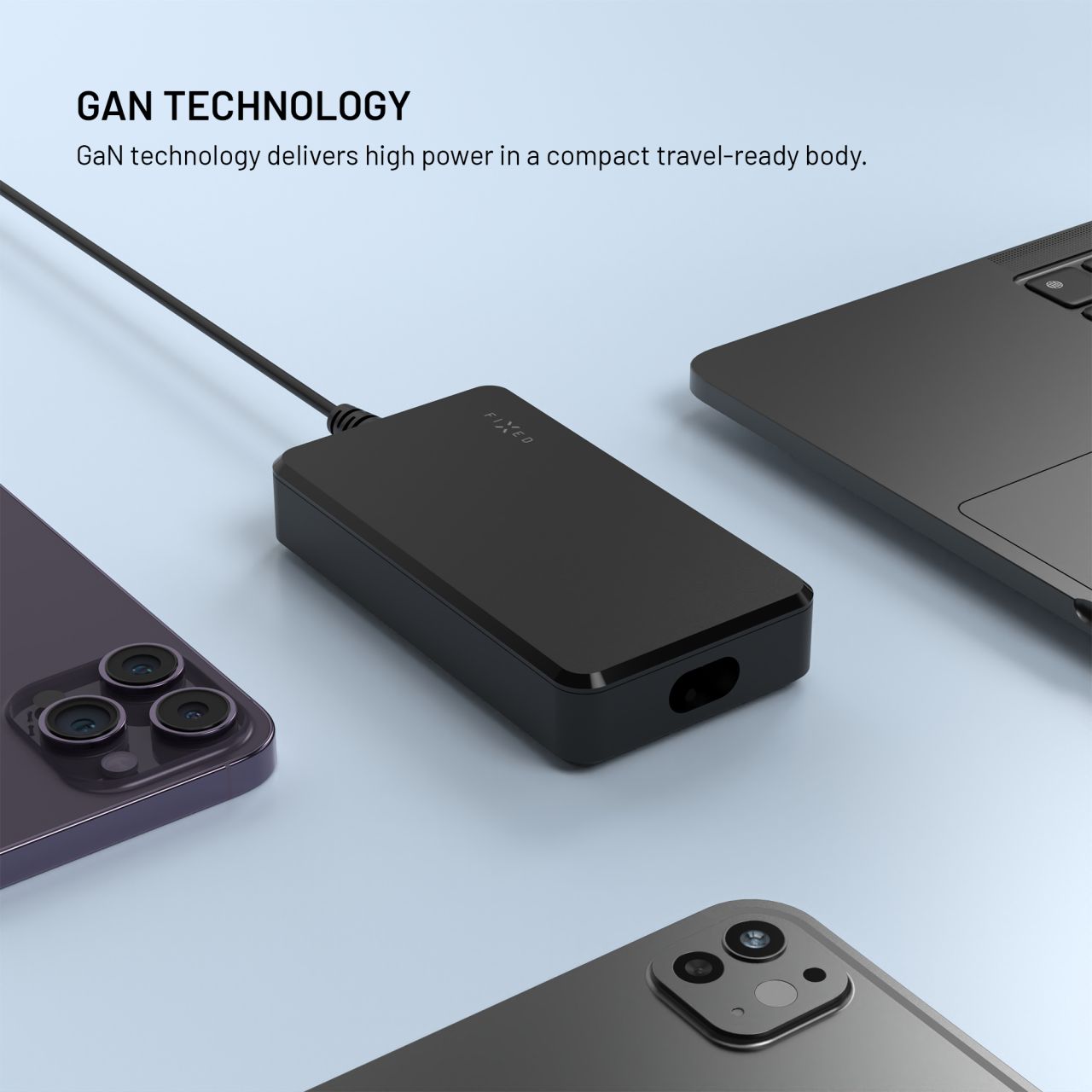 FIXED GaN nabíjecí adaptér pro notebooky s USB-C, PD 3.0, 100W, černý