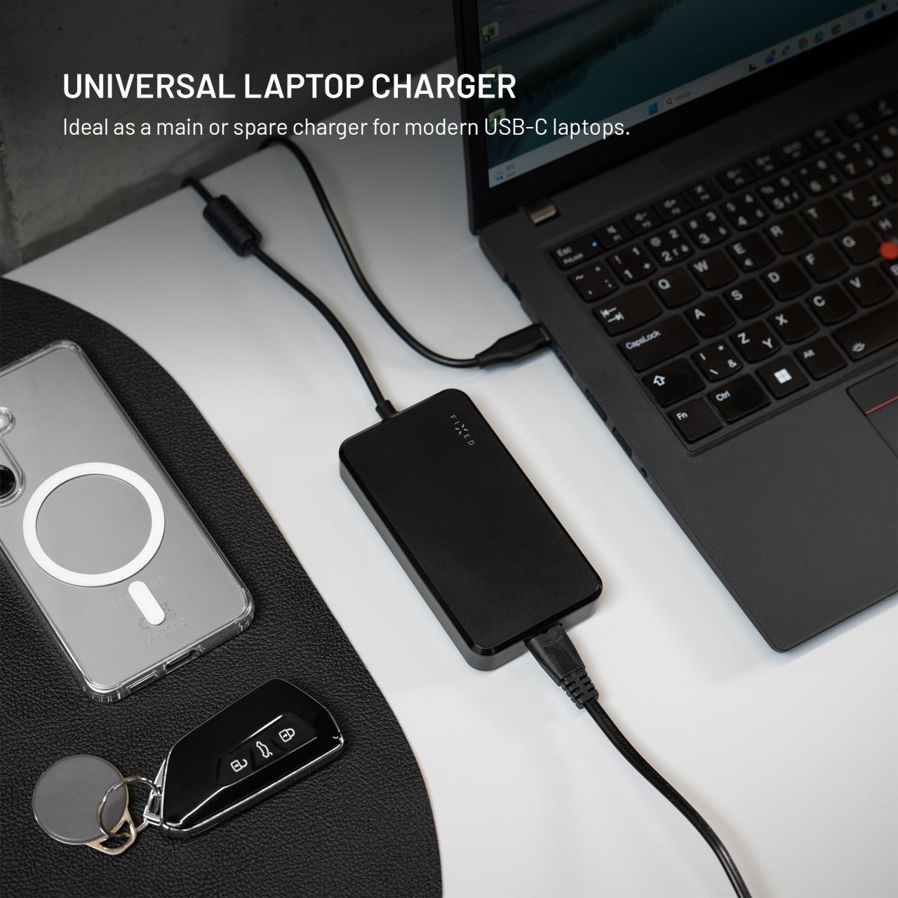 FIXED GaN nabíjecí adaptér pro notebooky s USB-C, PD 3.0, 100W, černý