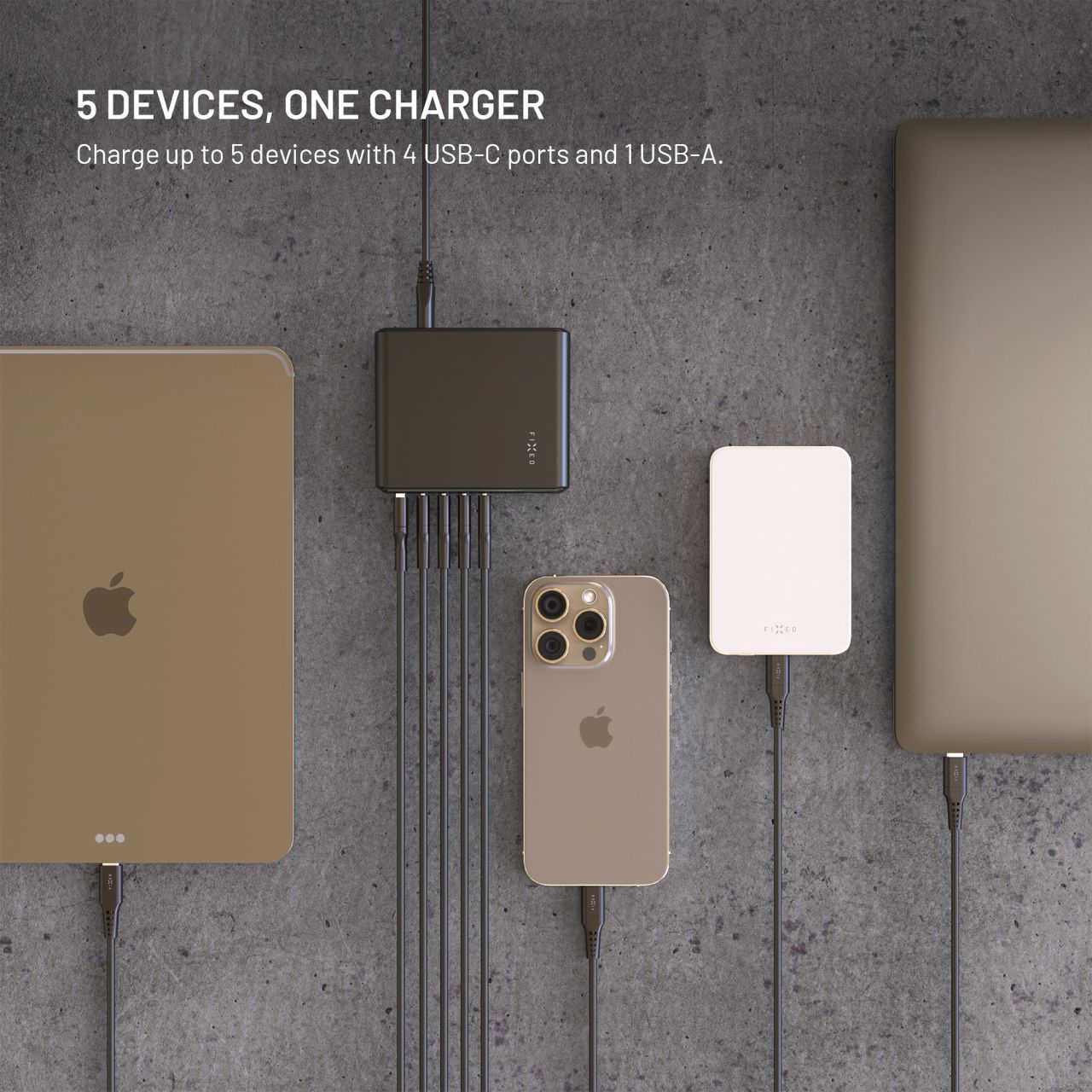 FIXED GaN nabíjecí stanice s displejem, USB-C a USB, PD 3.2 (140W) černá