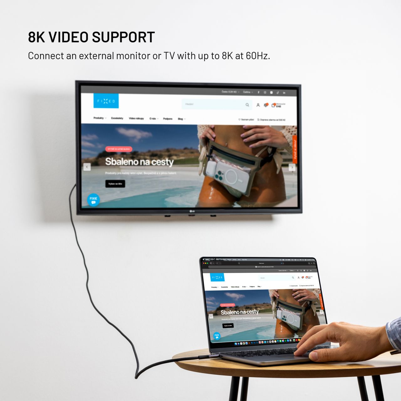 FIXED Media Cable opletený kabel USB-C/USB-C, PD 3.1, USB4 Gen3 40Gbps, 8K(60Hz), 240W, 2m, černý