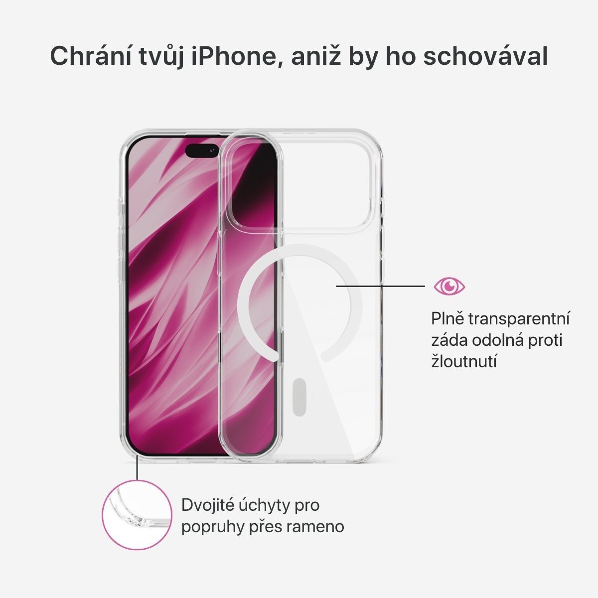 iWant Hero Mag+ MagSafe/Qi2 kryt iPhone 17 Pro/18 Pro čirý