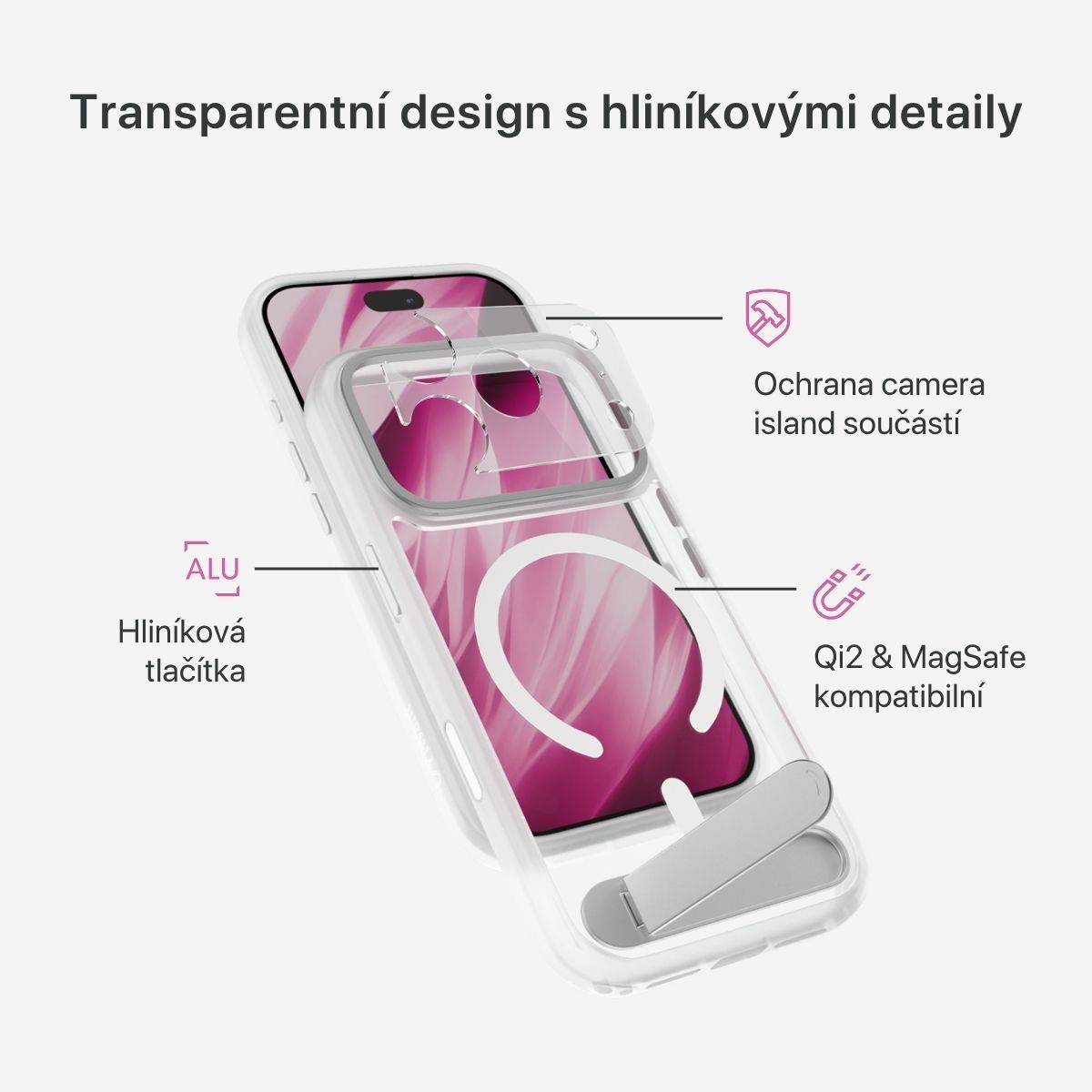 iWant Mag+ HeroStand MagSafe/Qi2 kryt se stojánkem iPhone 17 Pro Max/18 Pro Max matný