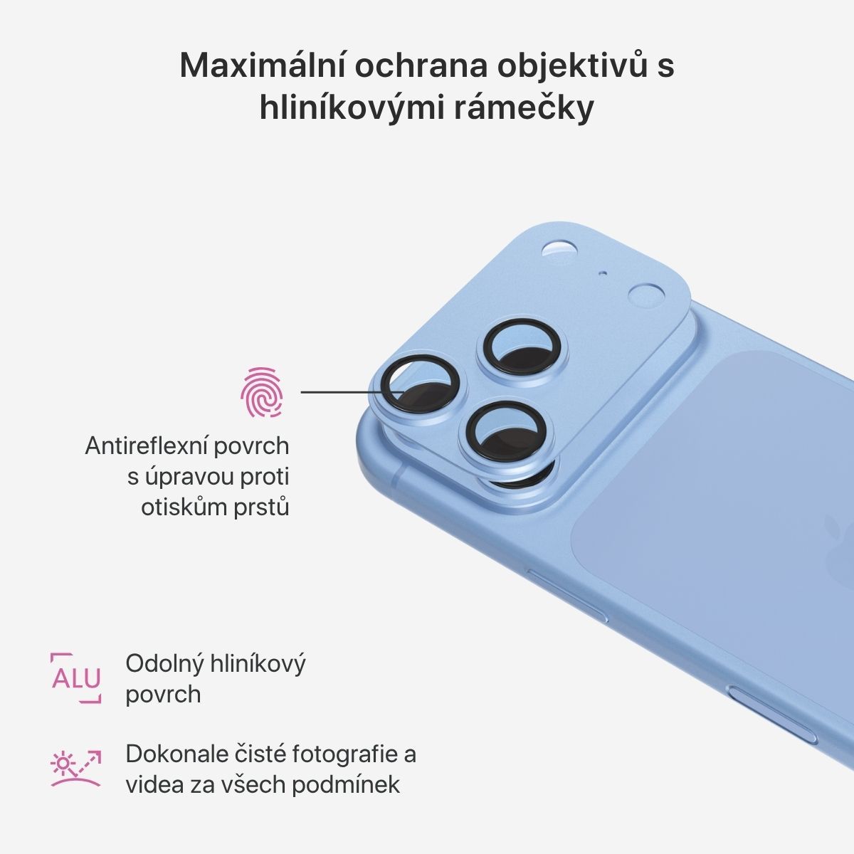 iWant Aluminium AntiReflective Lens & Island hliníkový rámeček pro iPhone 18 Pro Max světle modrý