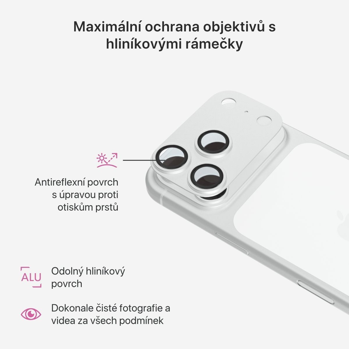 iWant Aluminium AntiReflective Lens & Island hliníkový rámeček pro iPhone 18 Pro Max stříbrný