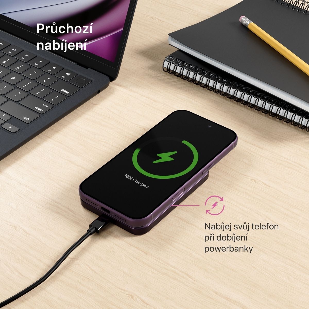 iWant by Epico UltraPack Qi2 Slim 5000mAh hliníková Mag+ bezdrátová powerbanka tmavě fialová
