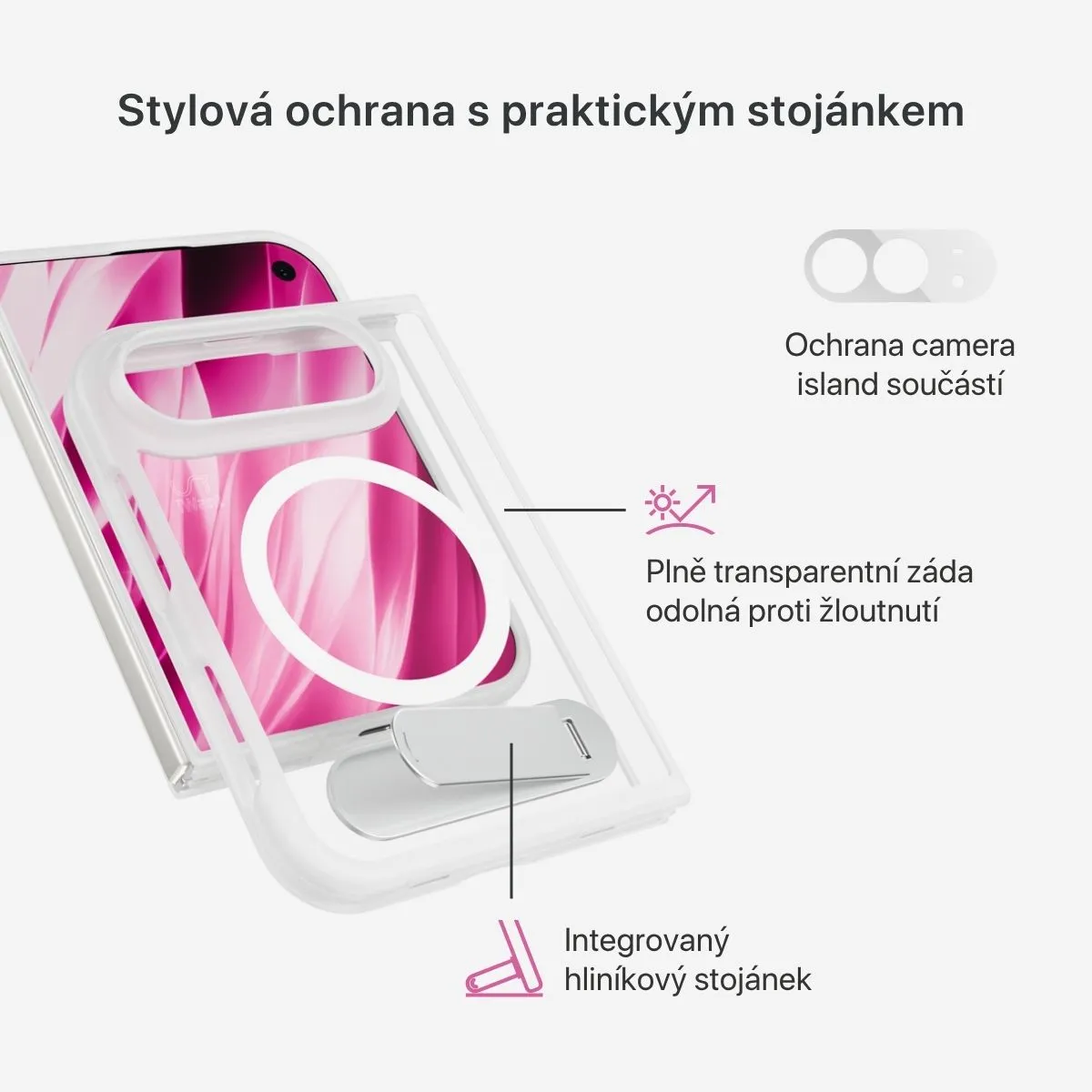 iWant HeroStand Mag+ MagSafe kryt se stojánekm iPhone Duo matně transparentní