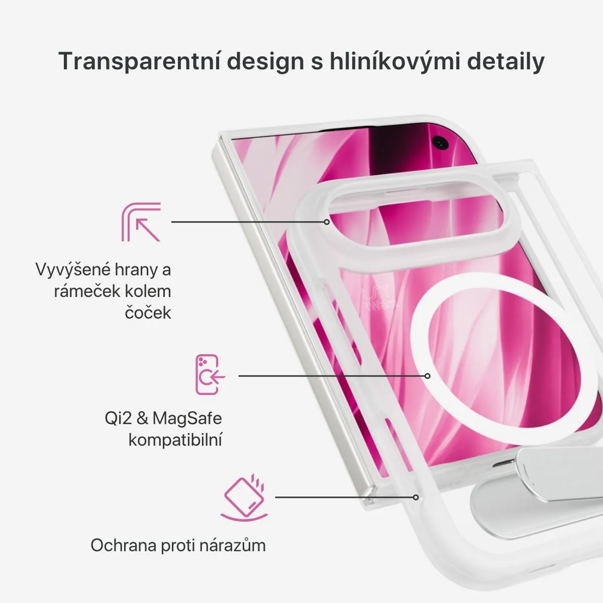 iWant HeroStand Mag+ MagSafe kryt se stojánekm iPhone Duo matně transparentní