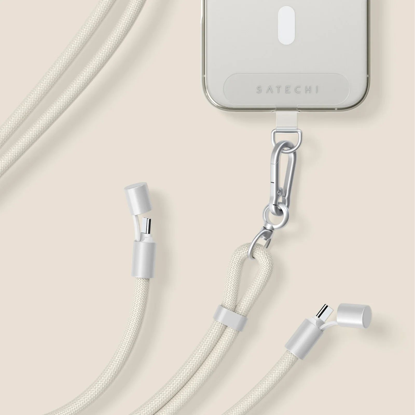 Satechi OntheGo USB-C Lanyard popruh s kabelem béžový