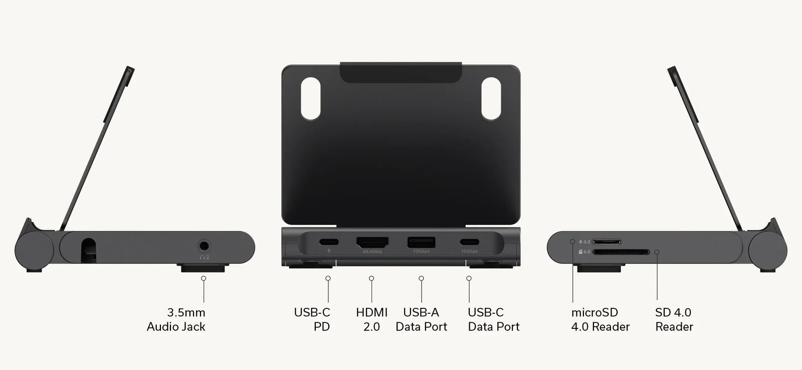 Satechi OntheGo Foldable Stand Hub dokovací stanice pro iPad (100W) vesmírně černá