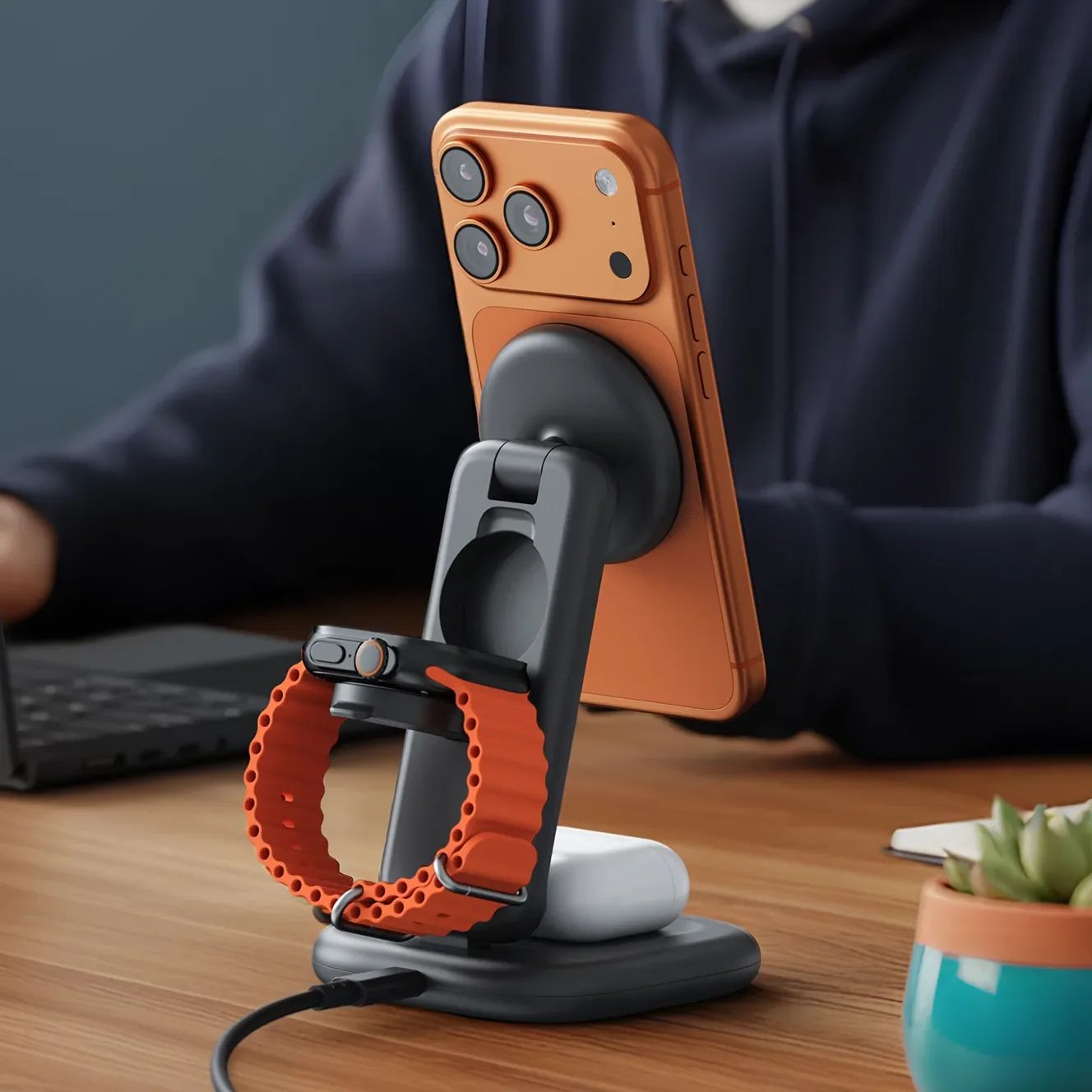 Satechi 3-in-1 Foldable Qi2 25W MagSafe bezdrátová nabíječka vesmírně černá