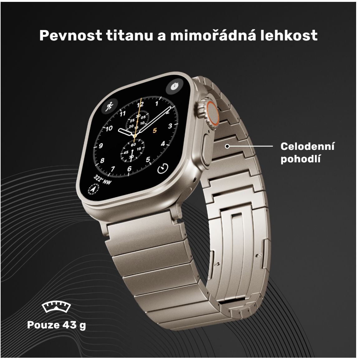 UNUM by Epico Titanium Watch Band řemínek Apple Watch 42/44/45/46/49 mm přírodní titan