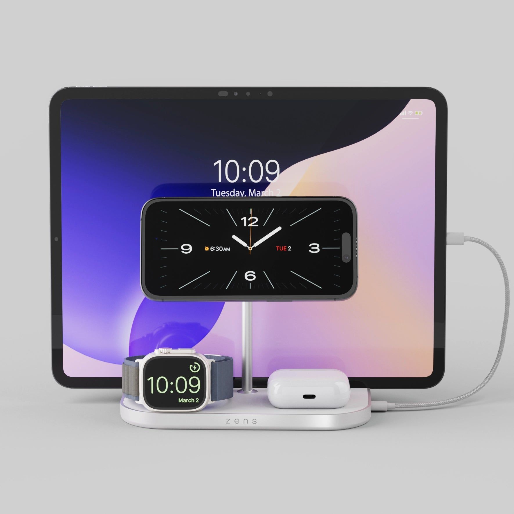ZENS 4-in-1 MagSafe/Qi2 4v1 nabíjacia stanica (60W) strieborná