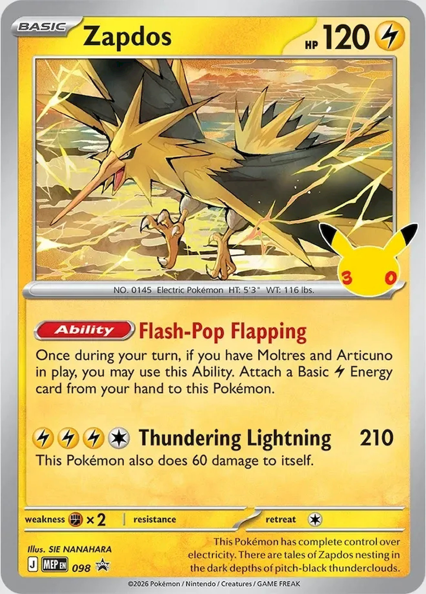 Promo karta Zapdos - Pokémon TCG 30th Celebration