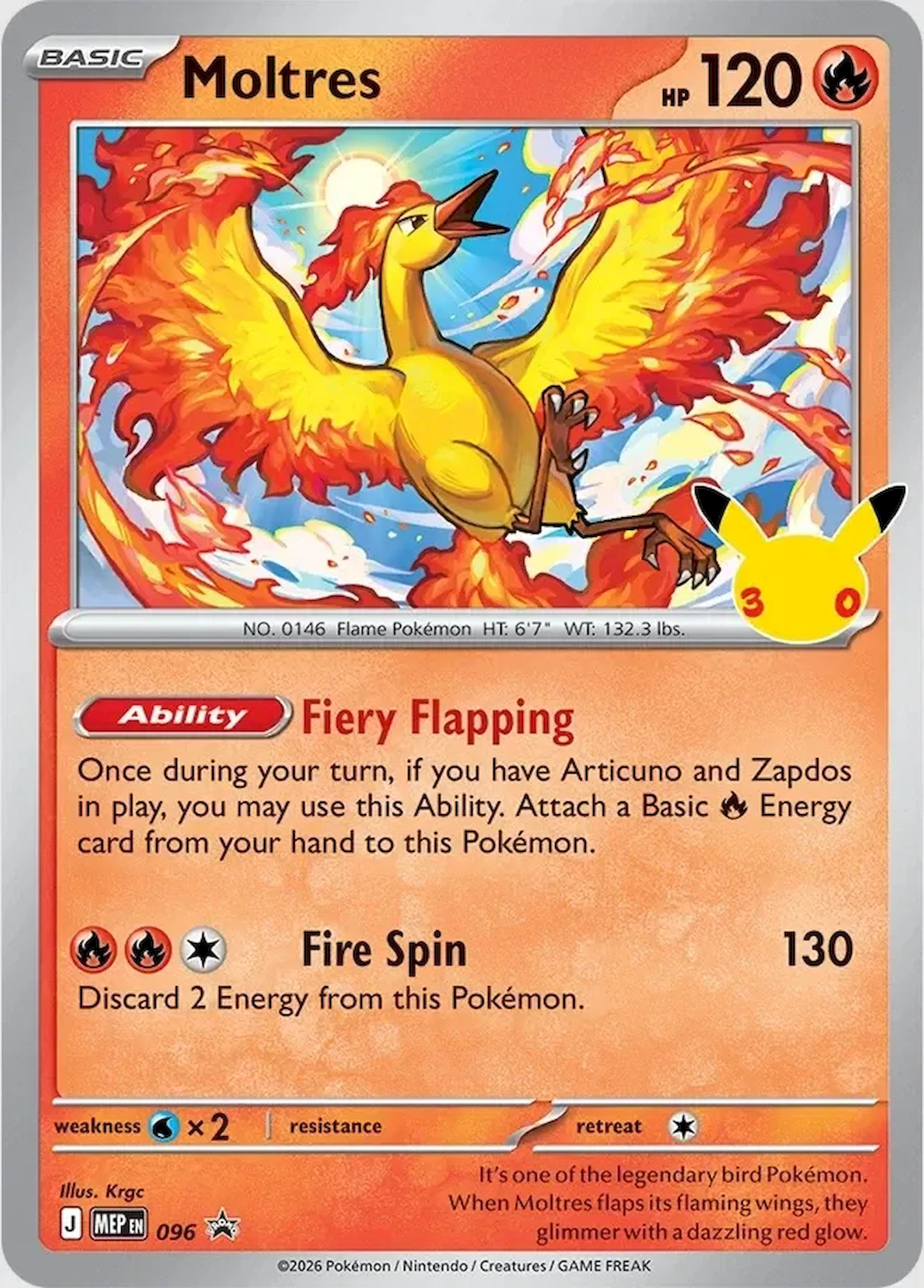 Promo karta Moltres - Pokémon TCG 30th Celebration