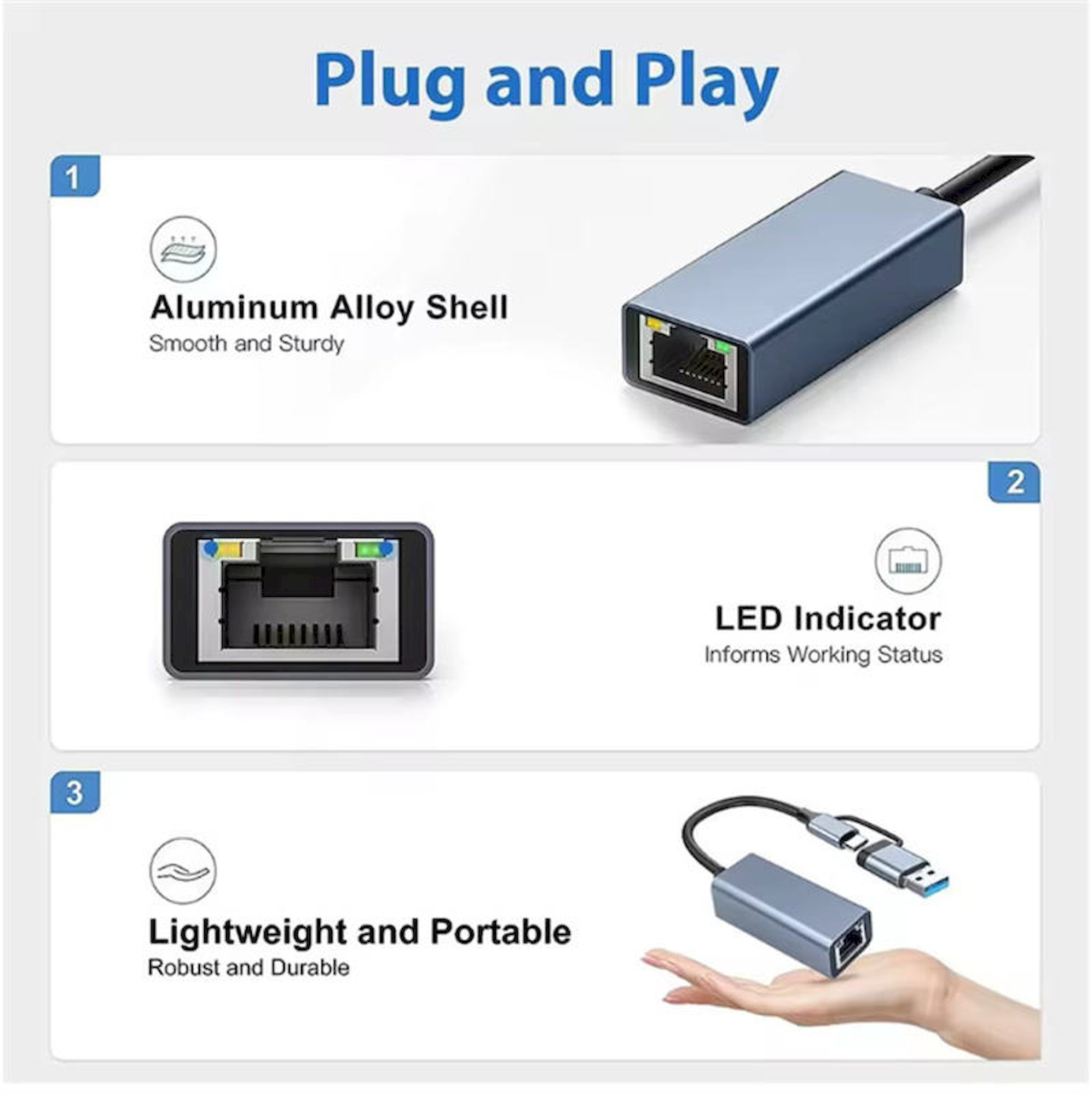 PremiumCord USB-C/USB-A Gigabit síťový adaptér