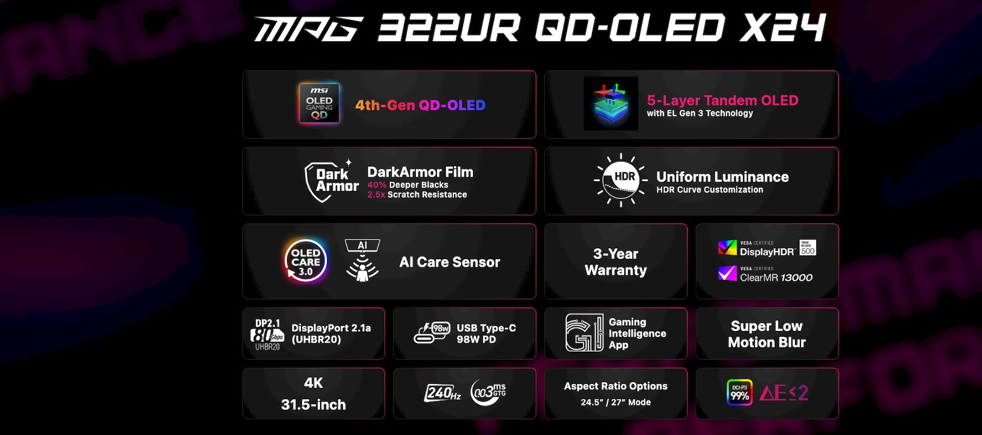 MSI MPG 322UR QD-OLED X24 herní monitor 32"
