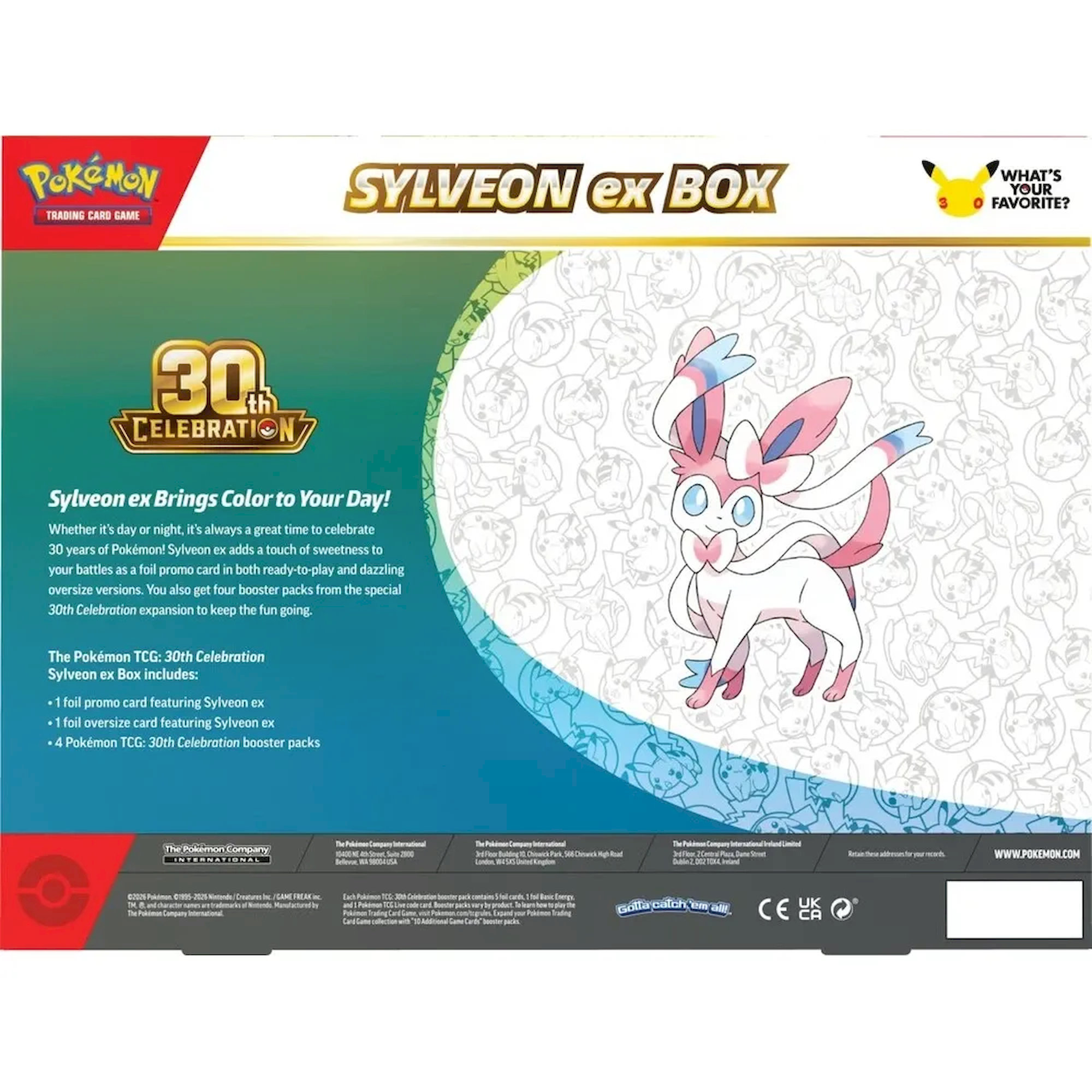 Obsah balení Pokémon TCG 30th Celebration Sylveon ex Box