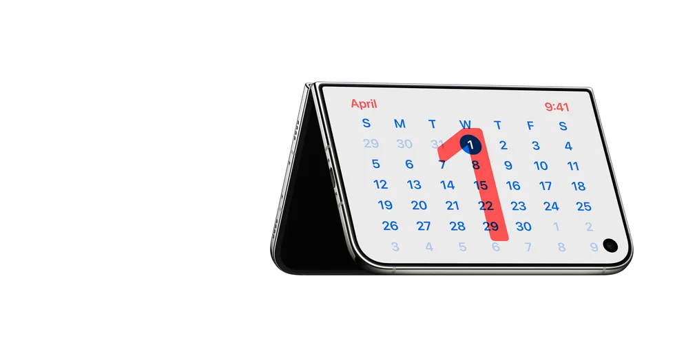 iPhone Duo postavený jako stříška s kalendářem