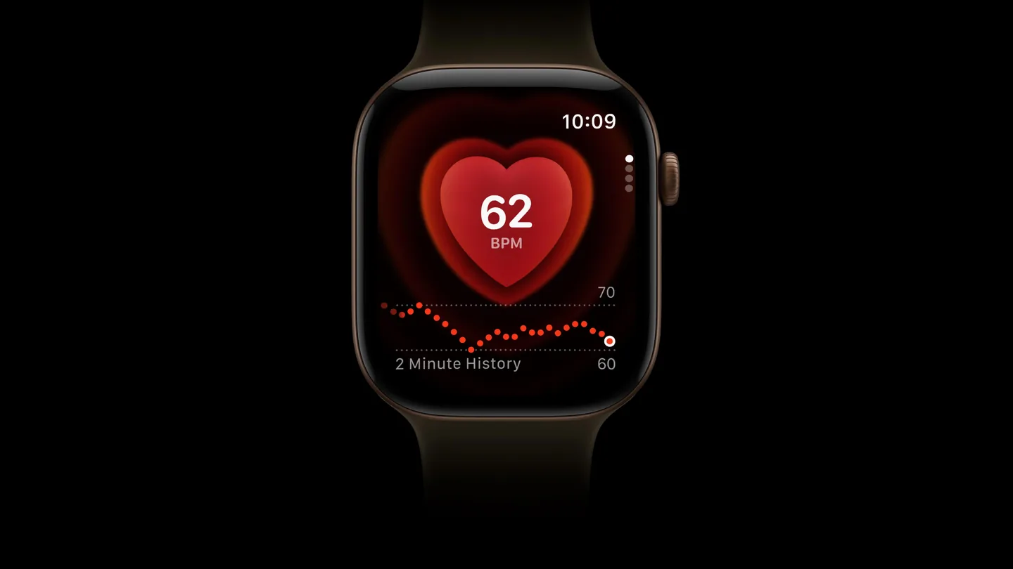 Apple Watch Series 12 s tepovou frekvencí na displeji