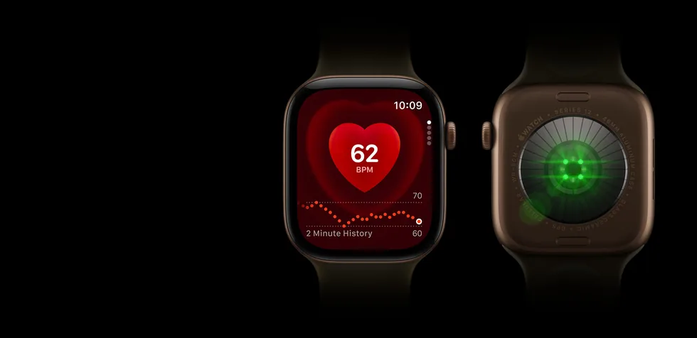 Apple Watch Series 12 s tepovou frekvencí a snímačem na zadní straně
