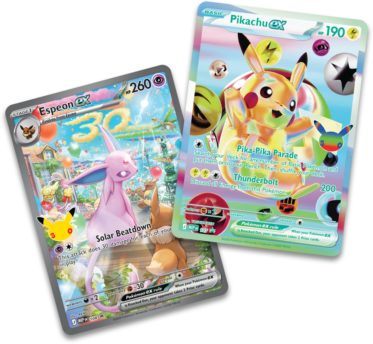 Promo karty Espeon ex a Pikachu ex - Pokémon TCG 30th Celebration Day