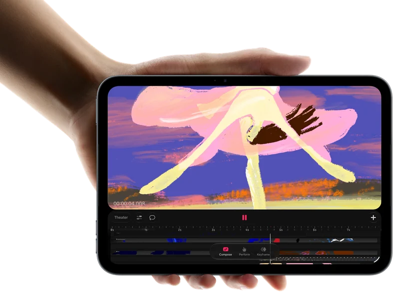 iPad mini na šířku s aplikací pro animaci