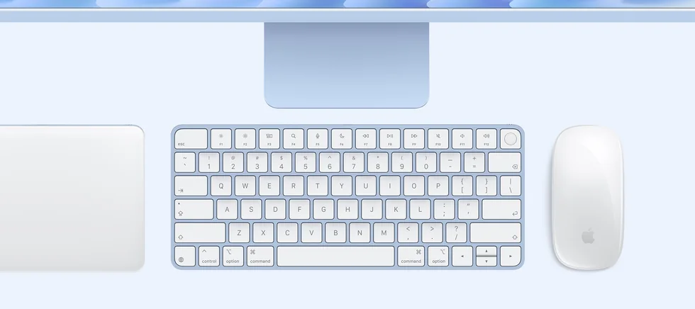 Magic Keyboard, Magic Mouse a Magic Trackpad před iMacem