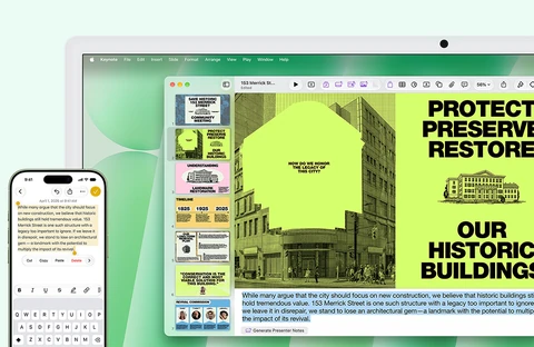 iMac a iPhone vedle sebe, text z Poznámek na iPhonu se vkládá na iMacu