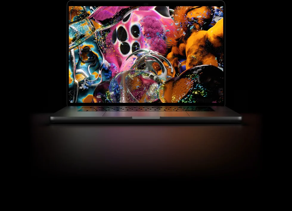 MacBook Pro s pestrobarevným obrazem na PROLED XDR displeji