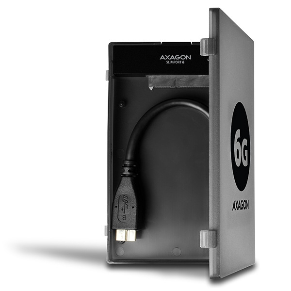 AXAGON ADSA-1S6 uložený v ochranném pouzdru se stočeným USB kabelem