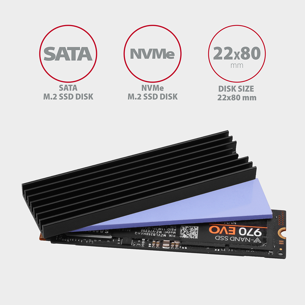 AXAGON CLR-M2L6 nasazený na M.2 SSD disku Samsung 970 EVO