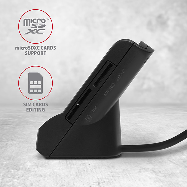Boční sloty AXAGON CRE-SM2 pro microSD a SIM kartu